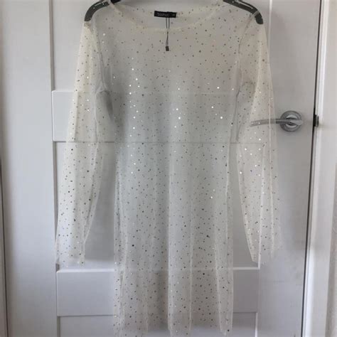 Boohoo White Sparkly Bikini Coverup Only Worn Once Depop