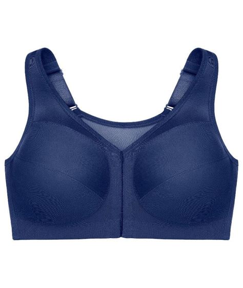 Glamorise Magiclift Front Closure Posture Back Wire Free Bra Blue Curvy Bras