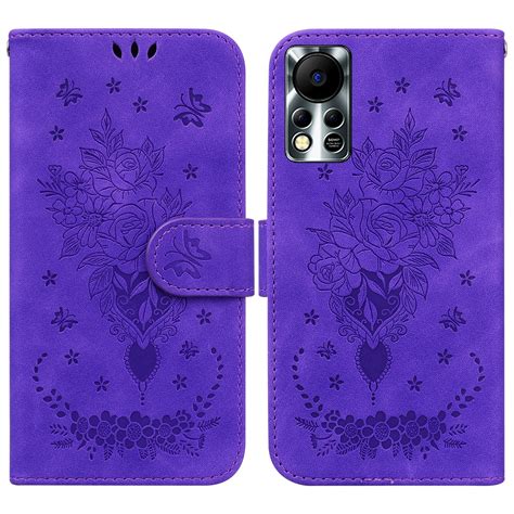 For Infinix Hot S Nfc X B Butterfly Rose Embossed Leather Phone Case Purple Alexnld
