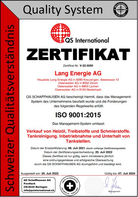 ISO Zertifizierungen Lang Energie