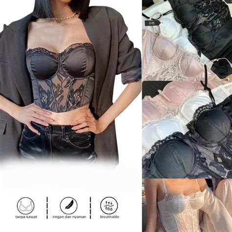 Jual Bustier Top Sexy Lingerie Bustier Set Sexy Corset Bra Wanita Shopee Indonesia
