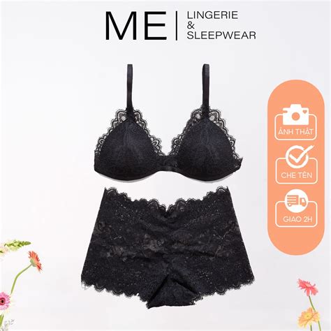 Women S Lace Underwear Set Thin Padded Bra Black Boxers With Sexy Lace Trim Me Lingerie