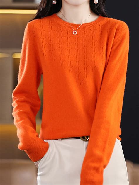 Women S Pullover Sweater Jumper Crew Neck Ribbed Knit Knitted Fall Winter Outdoor Home Daily