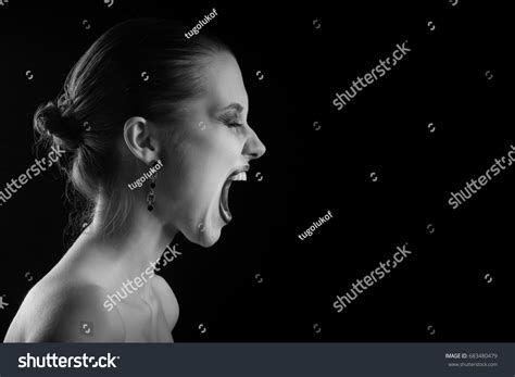 Angry Nude Girl Screaming On Black Stock Photo 683480479 Shutterstock