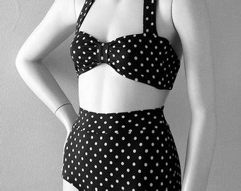 High Waisted Swimsuit Bikini Bottom And Retro Bandeau Top In Etsy