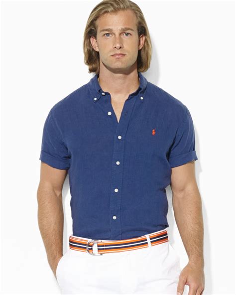 Lyst Ralph Lauren Polo Custom Fit Short Sleeved Solid Linen Sport