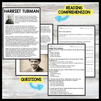 Harriet Tubman Black History Month Reading Comprehension Passages