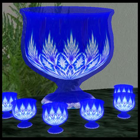 Second Life Marketplace Juneberry Blue Cobalt Starcut Pedestal Punchbowl Set