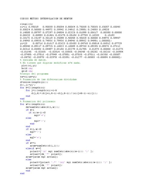 Codigo Metodo Interpolacion De Newton Pdf Algoritmos Análisis