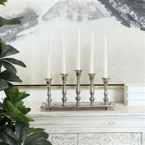 Litton Lane In Silver Aluminum Candle Candelabra With Candle Plate