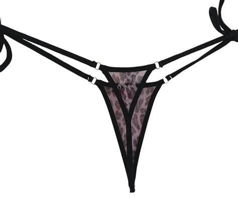 Sheer Leopard Print Micro Thong Bikini String Bottom Swimwear Sheer When Wet Bikini Thong