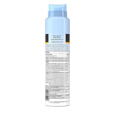 Neutrogena Ultra Sheer Body Mist Sunscreen Spray Broad Spectrum Spf 30 Lightweight Non Greasy