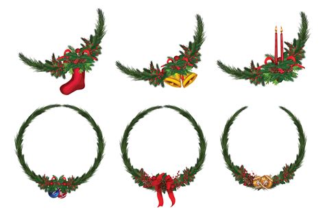 Set Of Christmas Wreath With Winter Floral Elements Vector