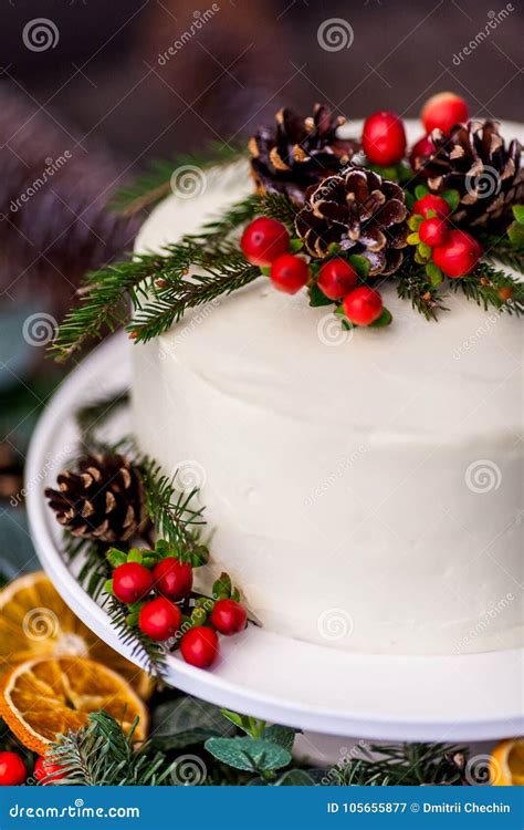 Homemade White Cream Naked Cake Decorated With White Cream Cone Stock Image Image Of Dish