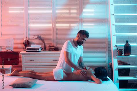 Couple Relaxed In Bed Sexy Woman Make Sensual Massage Sex Massage Therapy Night Woman And
