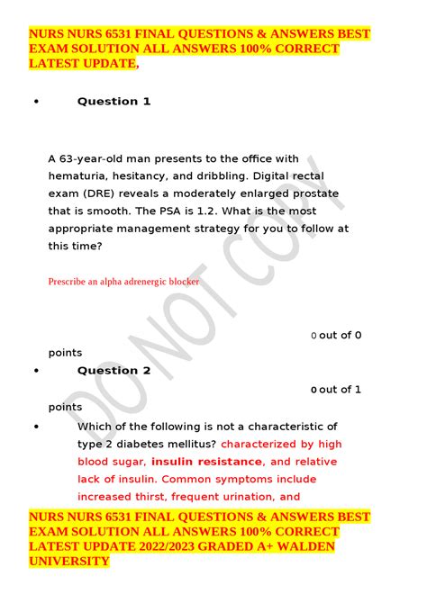 Nurs Nurs Final Questions Answers Best Exam Solution All Answers