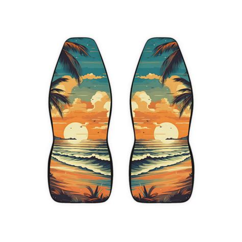 Retro Beach Car Seat Covers Palm Tree Car Seat Cover For Vehicle Blue