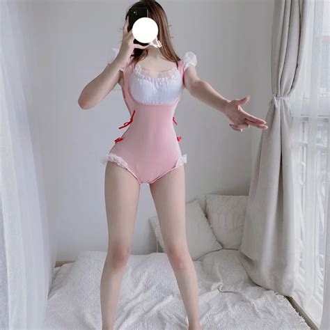 Sexy Erotic Lingerie Lotus Leaf One Piece Maid Open Crotch Tight Temptation Princess Maid