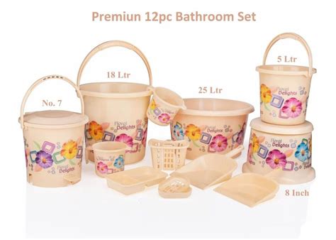 Sofiya Printed Plastic Bathroom Set 12 Pieces Large Capacity 25ltr Tub