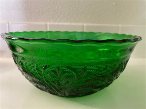 Forest Green Glass Serving Bowl Anchor Hocking Sandwich Etsy