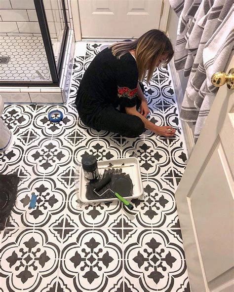 DIY Painted And Stenciled Old Tile Floor Makeover Ideas On A Budget