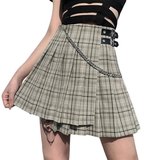 High Waist Green Plaid Mini Skirt With Chains En 2021