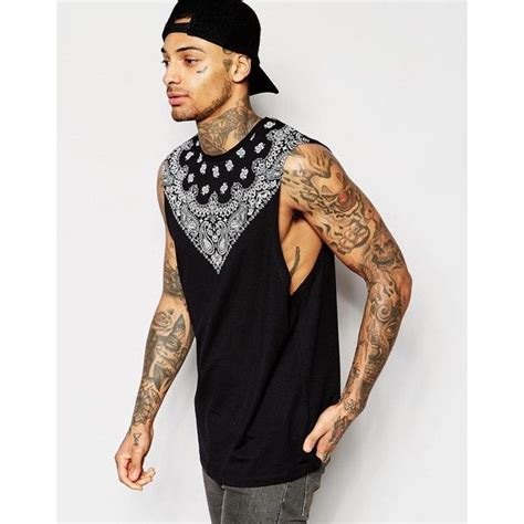 Asos Longline Sleeveless T Shirt With Dropped Armhole And Bandana Print