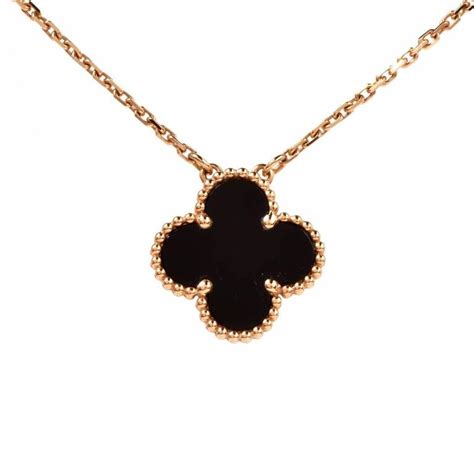 Van Cleef And Arpels Alhambra Onyx Gold Clover Pendant Necklace At 1stdibs