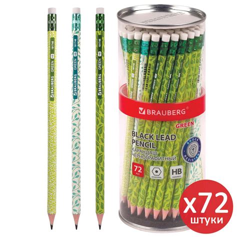 Карандаши простые Brauberg чернографитные с ластиком 72 штуки купить по ...