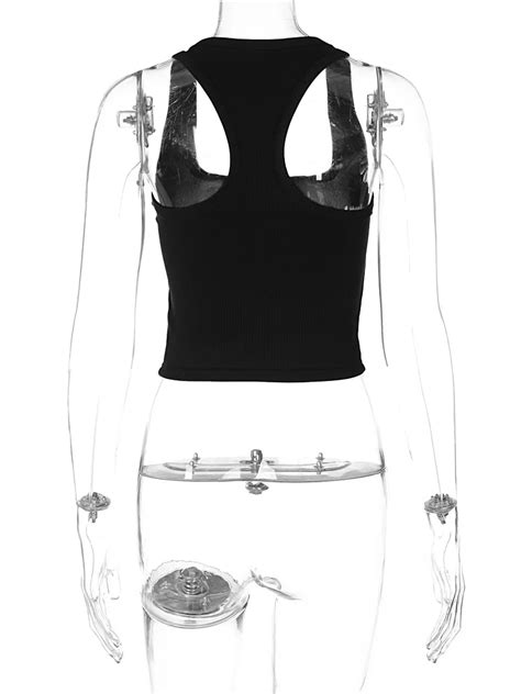 New Fashion Sexy U Neck Letter Hot Diamond Sleeveless Vest