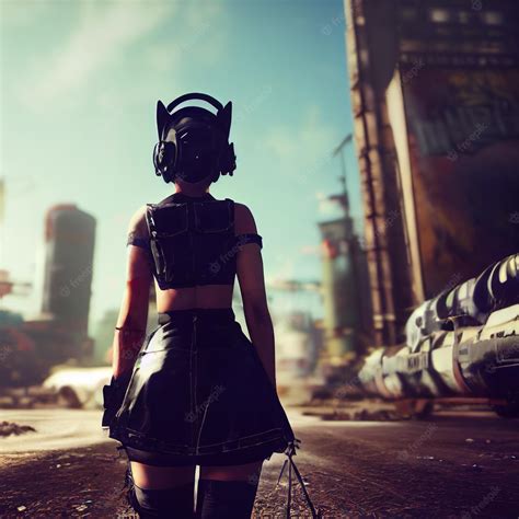 Киберпанк женский портрет футуристический неоновый стиль | Премиум Фото