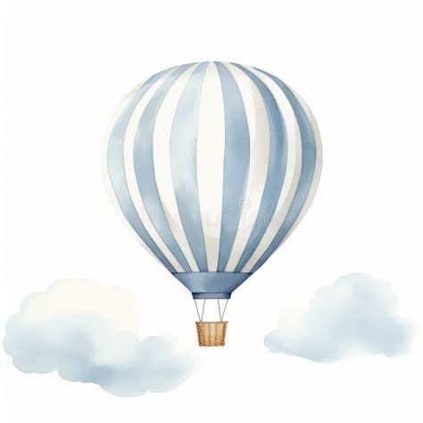 Light Blue Striped Hot Air Balloon Watercolor Print Stock Image Image Of Gray Watercolor