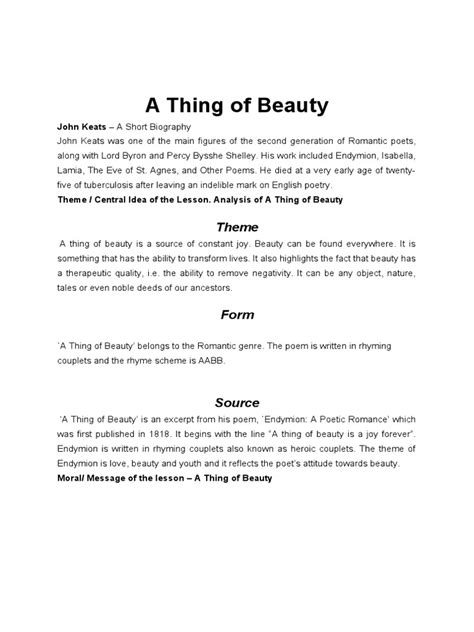 A Thing Of Beauty Pdf Beauty Poetry