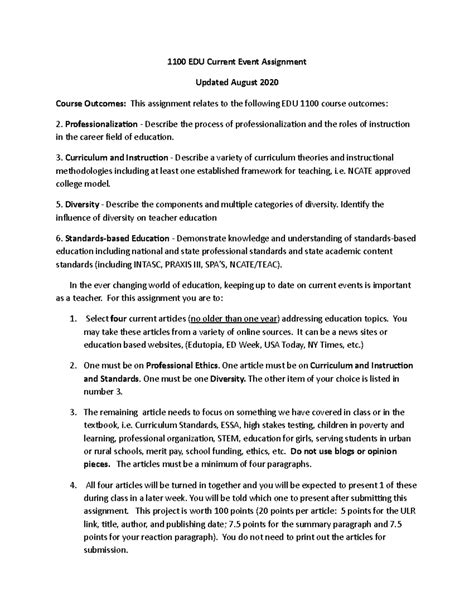 100 Edu Current Events Assignment Revised 2020 1100 Edu Current Event Assignment Updated