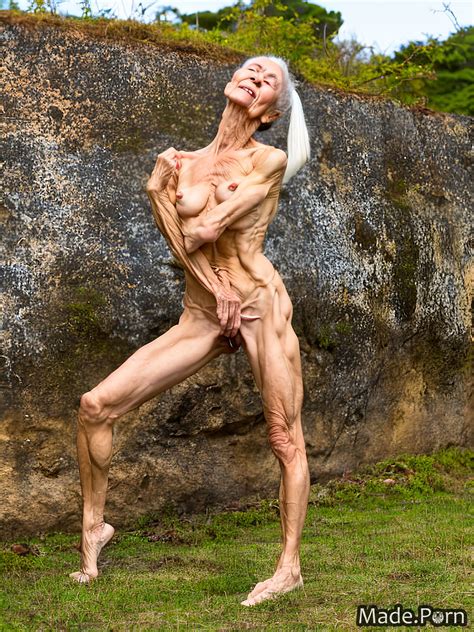 Porn Image Of Athlete Ponytail Working Out Spreading Legs Happy Nude White Hair Created By AI