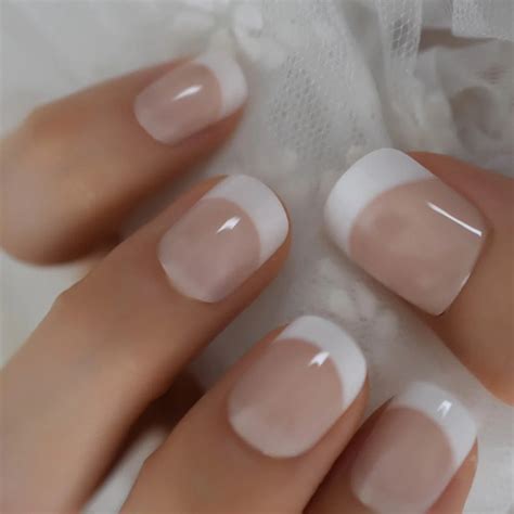 Natural Nude Color Press On Nails Marble White Artificial False Nails Square Short Glossy