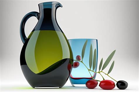 Premium Photo Photo Of An Extra Virgin Olive Oil Jug And An Olive