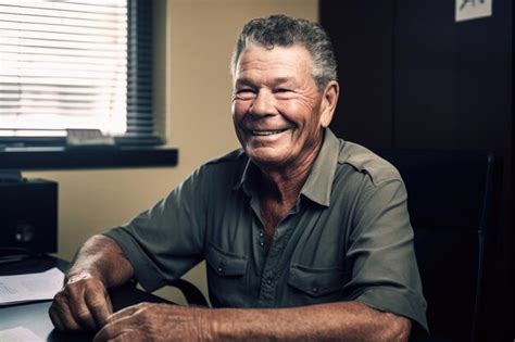 Premium Ai Image A Mature Man Smiling While Sitting At His Desk Created With Generative Ai