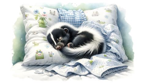 Baby Skunk Sleeping On A Pillow Painting Free Image Download