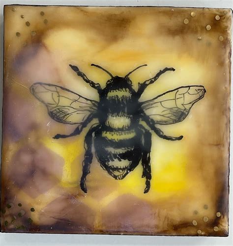 Honey Bee - encaustic art 4 x 4 | Robin Phillips Studio