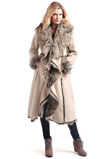 Taupe Faux Fur Trimmed Suede Cascade Full