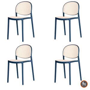 Kit Cadeiras Empilh Vel Positano Fratini Polipropileno Cor Nude E Assento Simulando Palha