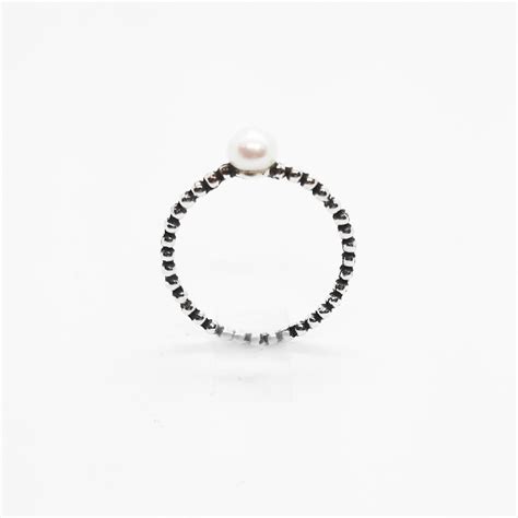 Fresh Water Pearl Oxidised Sterling Silver Ring Asha Jewelry