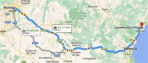 De Madrid a Castellón en coche mapa distancia peajes y precio