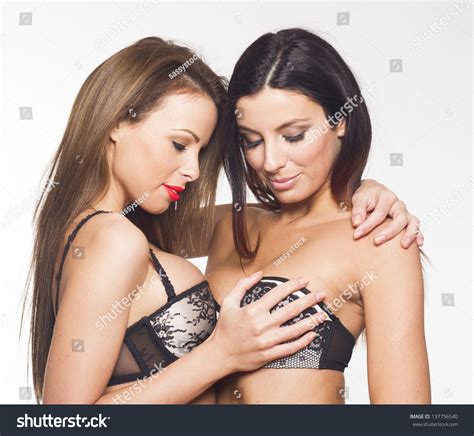 Sexy Sensual Beautiful Lesbian Couple Lingerie Stock Photo 137756540