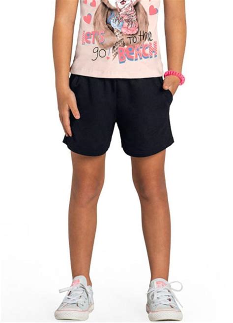 Shorts Infantil Menina Em Moletinho Preto Brandili