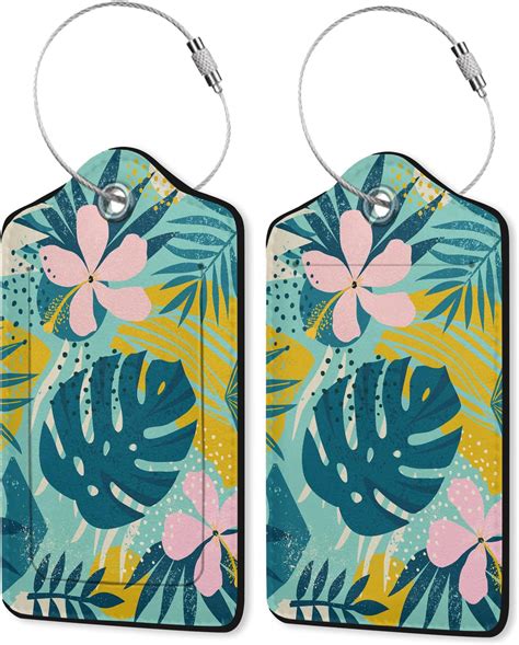 Amazon Pack Leather Luggage Tag For Suitcase Boho Hibiscus