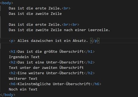 Html Textformatierung Zeilenumbruch Absatz Berschriften Fett