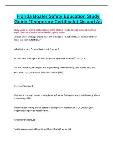 Florida Boater Safety Education Study Guide (Temporary Certificate) Qs