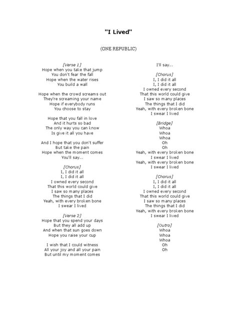 One Republic - I Lived | Song Structure | Songs